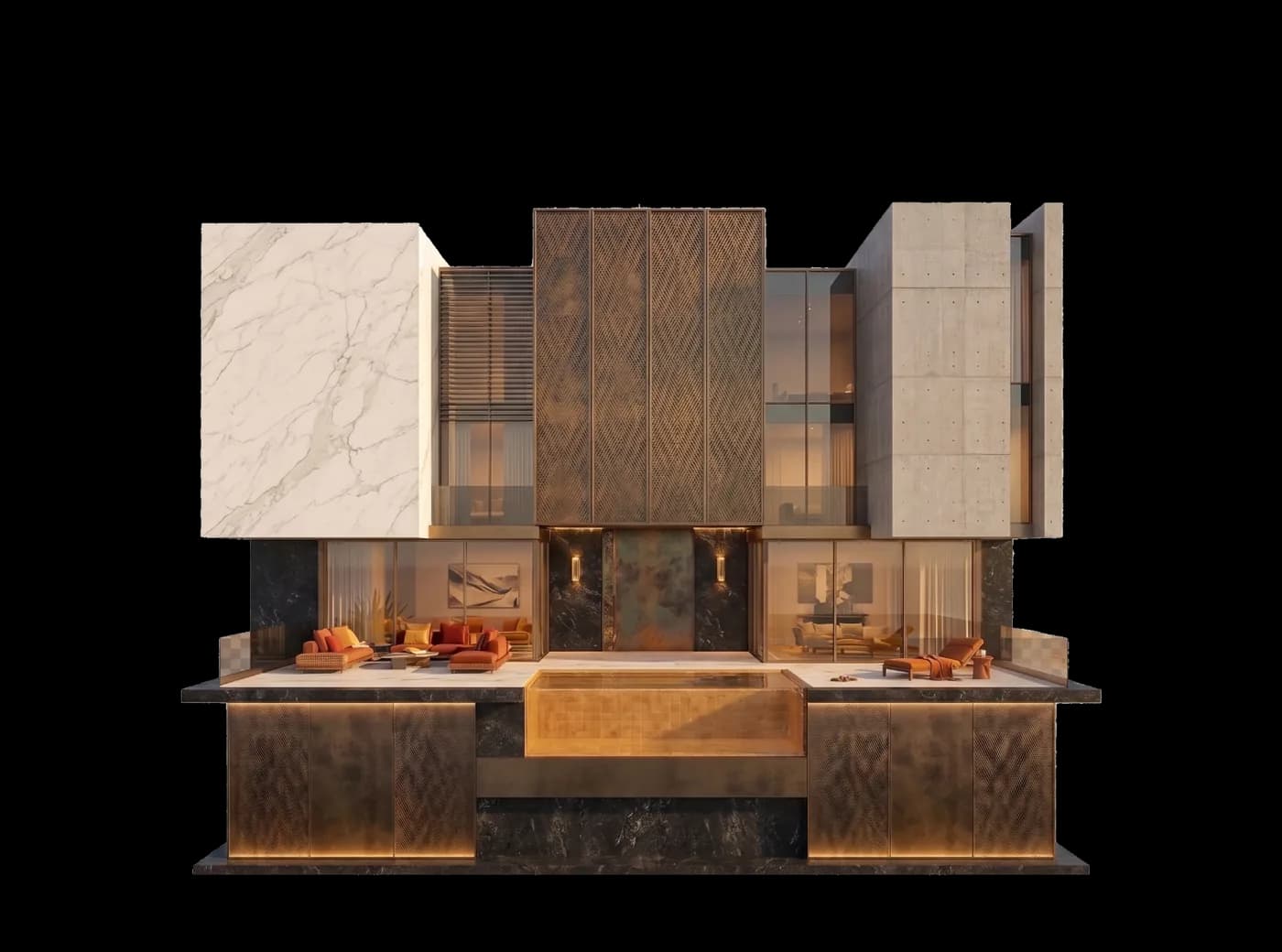 Residencia de lujo contemporánea al anochecer